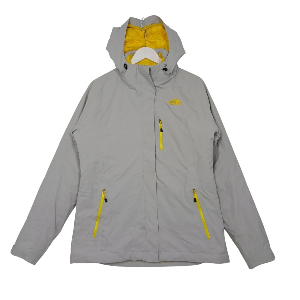 The North Face HyVent Hooded Jacket Grey Yellow Full Zip Womens Medium